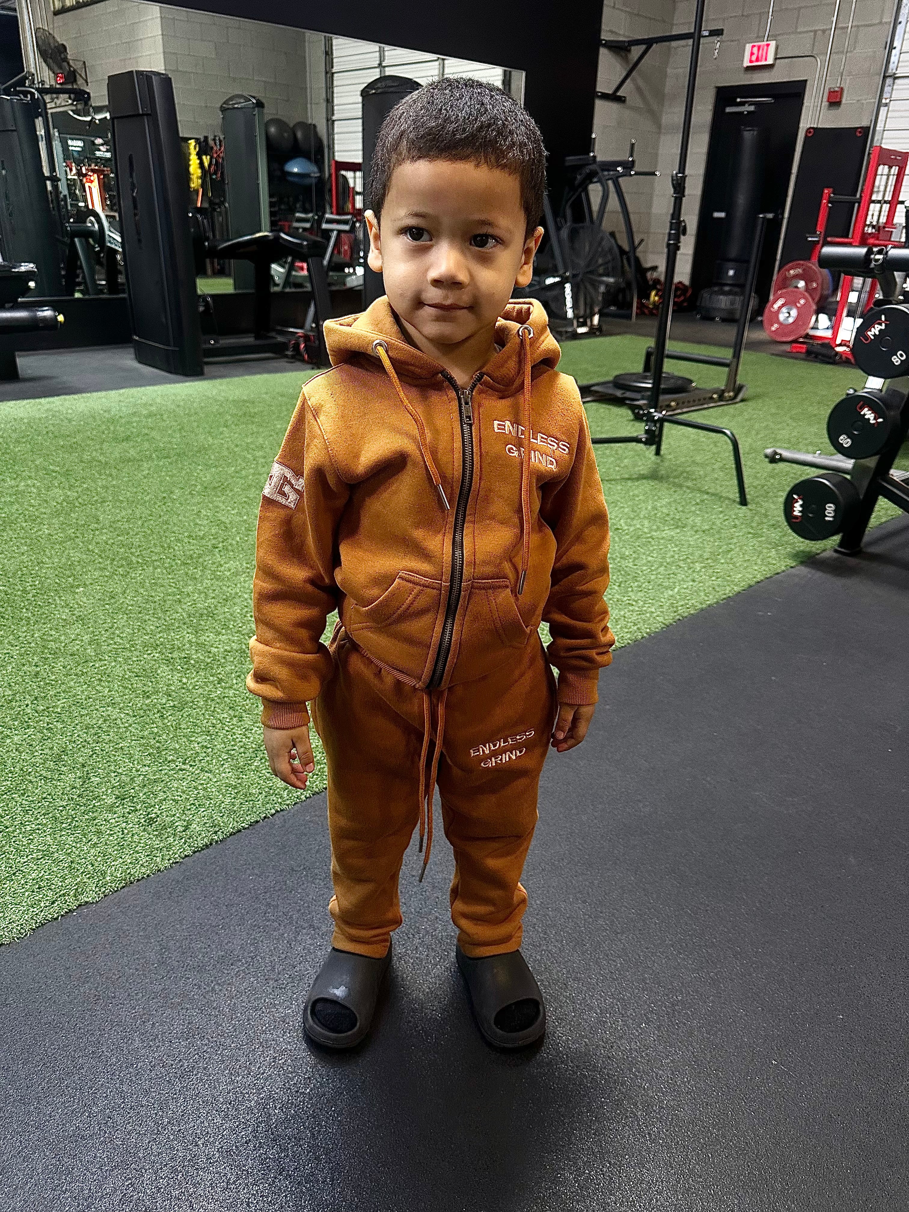 Brown sweatsuit youth on sale